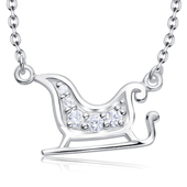  Christmas Sleigh Designed With CZ Silver Necklace SPE-5228